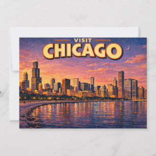 Invitación horizonte de Chicago y lago Michigan al atardecer