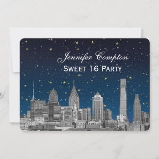 Invitación Horizonte de Filadelfia Grabado Estrella Azul Dulc