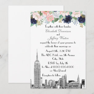 Invitación Horizonte de la ciudad de Nueva York ESB Etch Rosa