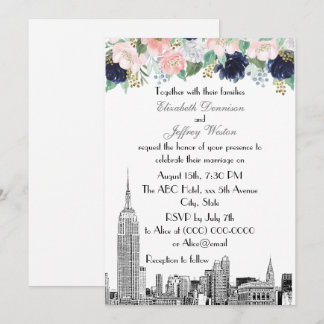 Invitación Horizonte de la ciudad de Nueva York ESB Etch Rosa