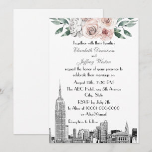 Invitación Horizonte de la ciudad de Nueva York ESB Etch Rosa