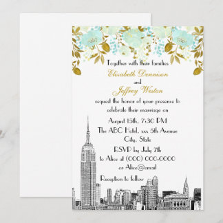 Invitación Horizonte de la ciudad de Nueva York ESB Grabado e