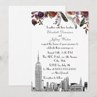 Invitación Horizonte de la ciudad de Nueva York ESB Grabado F