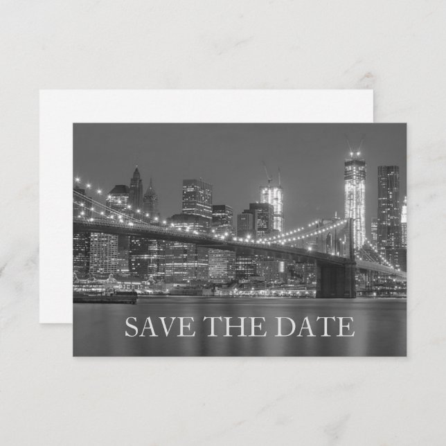 Invitación Horizonte de Nueva York Boda en Brooklyn Guardar l (Anverso / Reverso)