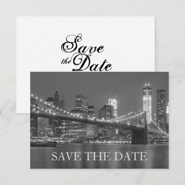 Invitación Horizonte de Nueva York Boda en Brooklyn Save the  (Anverso / Reverso)