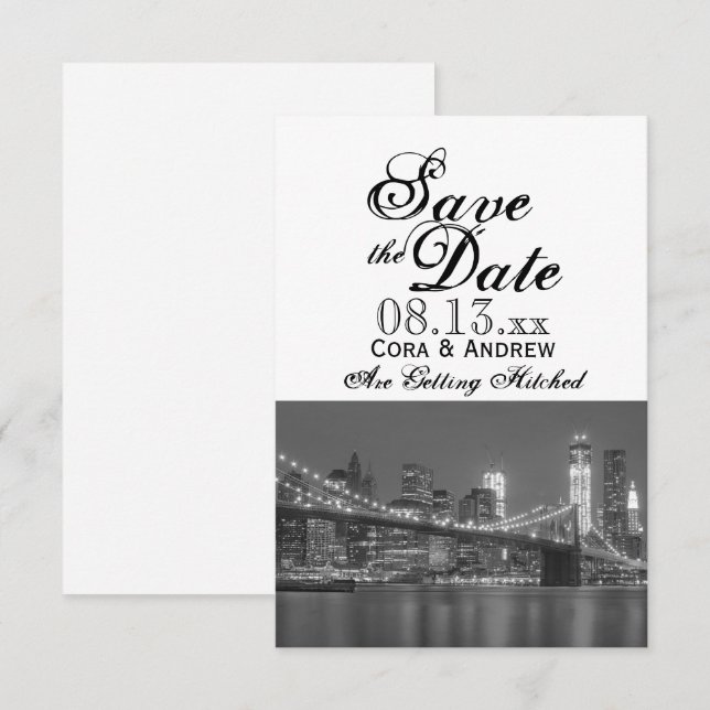 Invitación Horizonte de Nueva York Boda en Brooklyn Save the  (Anverso / Reverso)