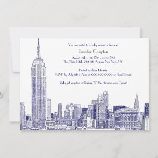 Invitación Horizonte de NYC 01 Grabado Blanco Baby Shower Azu