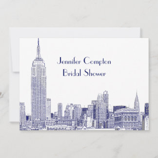 Invitación Horizonte de NYC 01 Grabado Blanco Regadera Nupcia
