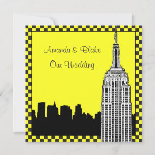 Invitación Horizonte de NYC 2 Grabado ESB Taxis a Cuadros Bod