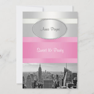 Invitación Horizonte de NYC BW 05 Blanco, Fiesta Dulce 16 Ros