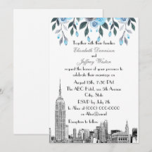 Horizonte de NYC ESB Etch Azul Gris Floral Boda