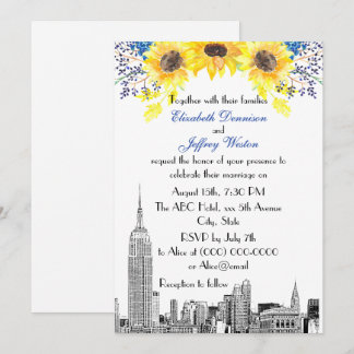 Invitación Horizonte de NYC ESB Etch Girasol #2 Floral Boda