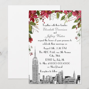Invitación Horizonte de NYC ESB Grabado Holly Flor de Pascua