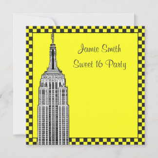 Invitación Horizonte de NYC grabado ESB Taxi a cuadros 2 Dulc