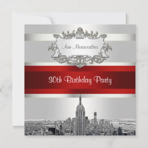 Invitación Horizonte de NYC grabado, fondo blanco, cumpleaños