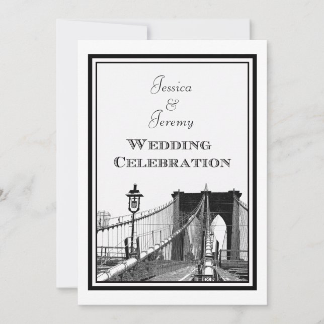 Invitación Horizonte de NYC Puente de Brooklyn #2 Boda DIY (Anverso)