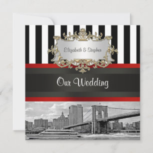 Invitación Horizonte de NYC Puente de Brooklyn Boda Blanco Ne