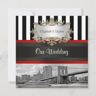 Invitación Horizonte de NYC Puente de Brooklyn Boda Blanco Ne