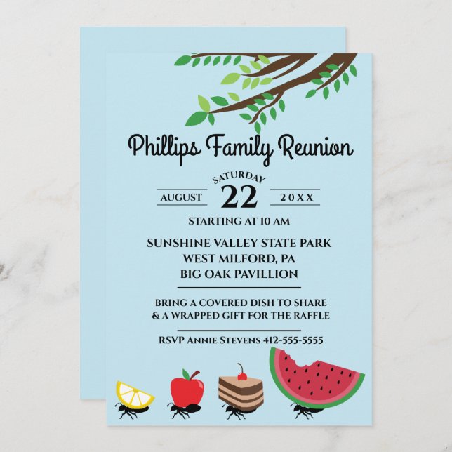 Invitación Hormigas llevando comida lejos de la reunión famil (Anverso / Reverso)