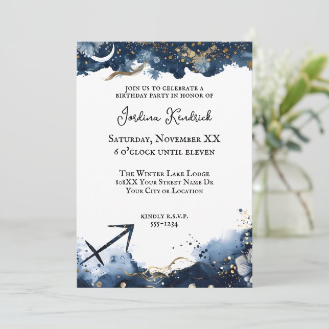 Invitación Horóscopo Celeste Cumpleaños Sagitario (Anverso de pie)