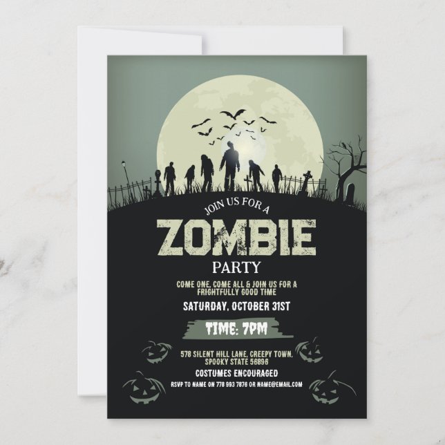 Invitación Horror de la fiesta Zombie Halloween (Anverso)