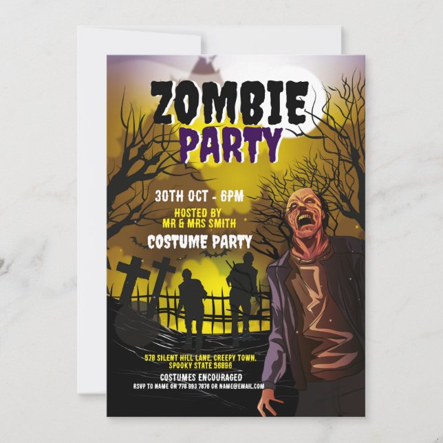 Invitación Horror de la fiesta Zombie Halloween (Anverso)