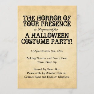 Invitación Horror de su presencia. Fiesta de Halloween.