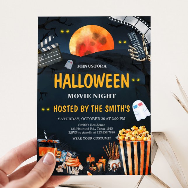 Invitación Horror Fiesta de la noche de películas de Hallowee (Scary Horror Halloween Movie Night Party Invitation)