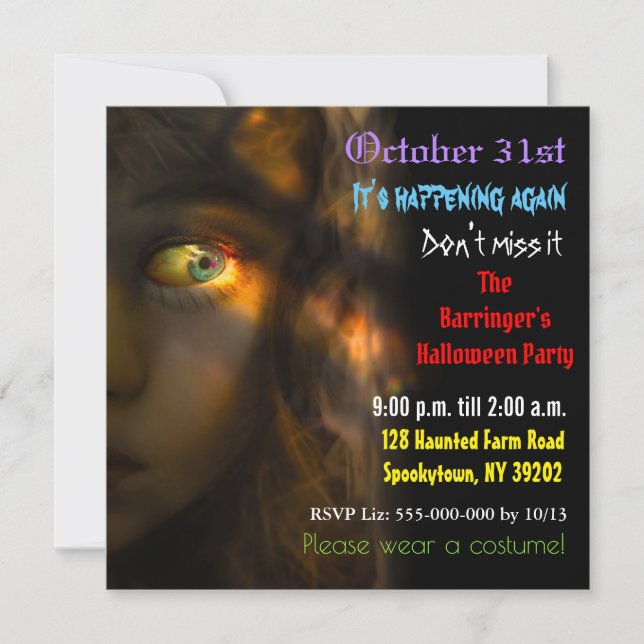 Invitación Horror Fiesta Tiempo Halloween Semi Glosa Invitaci (Anverso)