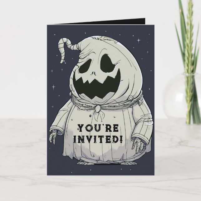 Invitación Horror Halloween Hollow Pumpkin Fantasma (Anverso)