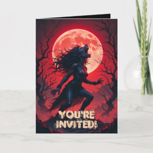 Invitación Horror Halloween Werewolf Lady Full Moon