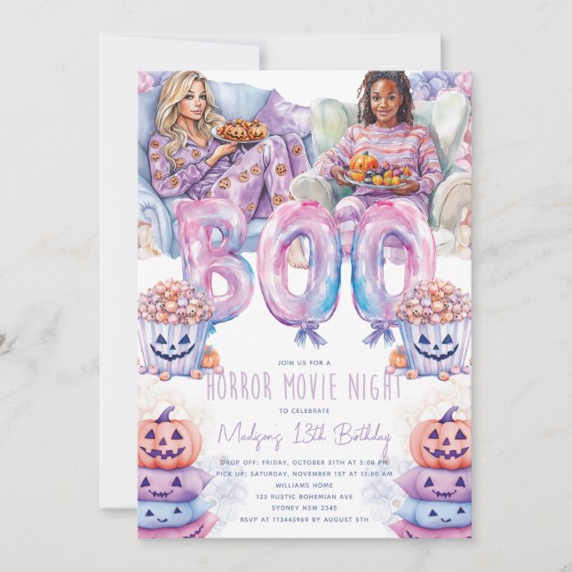 Invitación Horror Noche de Cine Halloween Fiesta de madera (Anverso)