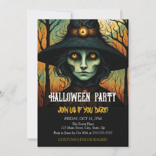 Invitación Horror Witch Face Costume Halloween Cumpleaños