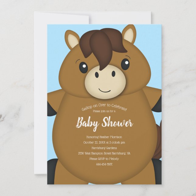 Invitación Horse Baby Shower Blue (Anverso)
