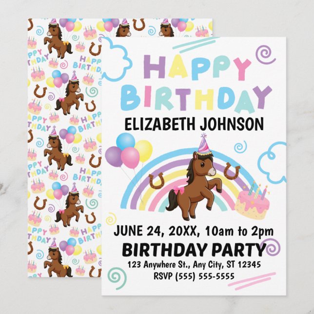 Invitación Horse Birthday Invitation (Anverso / Reverso)