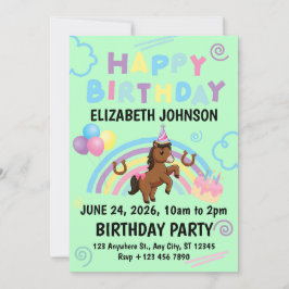 Invitación Horse Birthday Invitation in Green