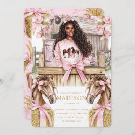 Invitación Horse Birthday Invitation with Black Girl