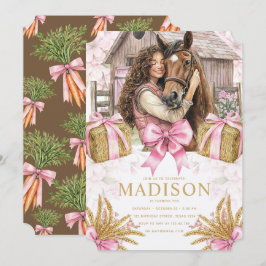 Invitación Horse Birthday Invitation with brunette Girl