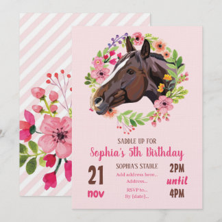 Invitación Horse Birthday Party Cowgirl Pink Floral Birthday