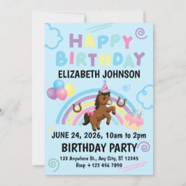 Invitación Horse Birthday Party Invitation Blue