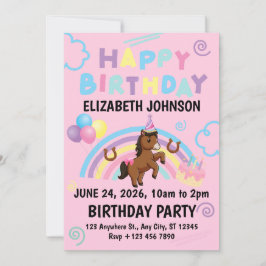 Invitación Horse Birthday Party Invitation Pink