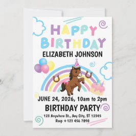 Invitación Horse Birthday Party Invitation White
