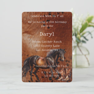 Invitación Horse Brown Cowboy Boots Cumpleaños