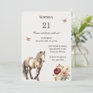 Invitación Horse Burgundy Cream Floral Cumpleaños