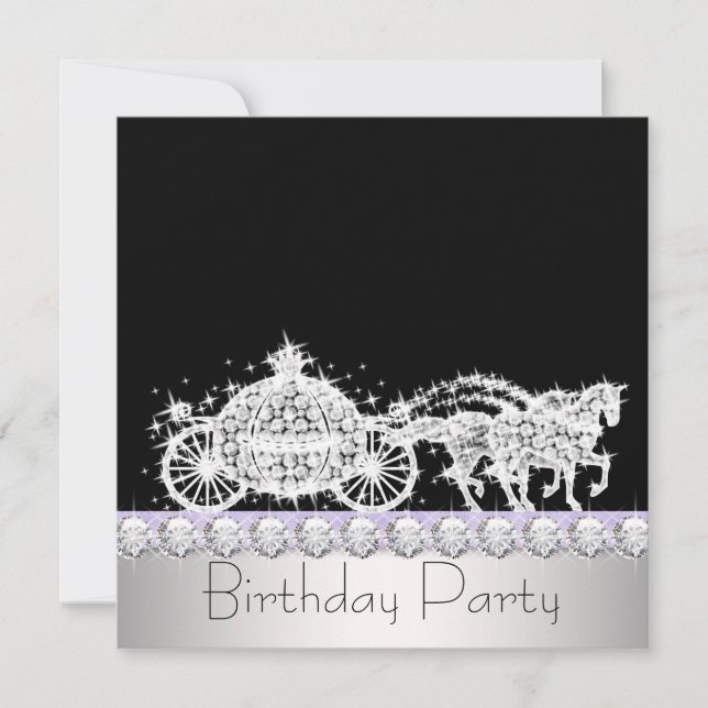 Invitación Horse Carriage Lavender Princess Birthday Party (Anverso)