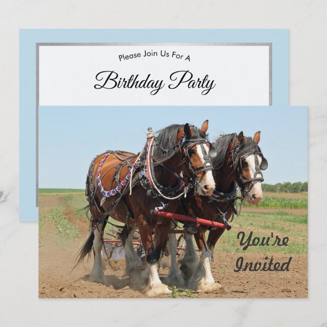 Invitación Horse Clydesdale Farming Photo Birday (Anverso / Reverso)