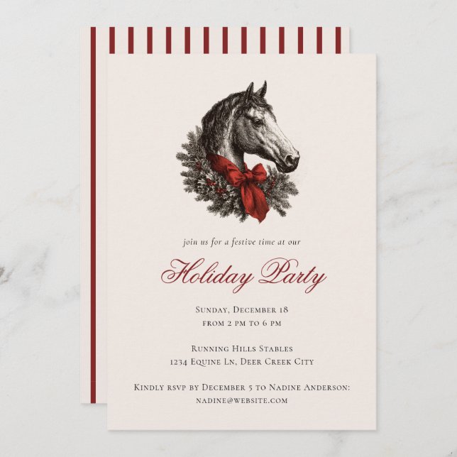 Invitación Horse Equestrian Festive Christmas Holiday Party (Anverso / Reverso)