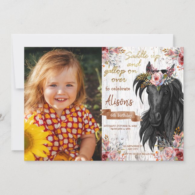 Invitación Horse lindo fiesta de cumpleaños rosa (Anverso)