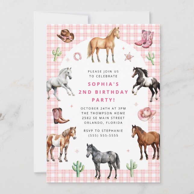 Invitación Horse Pony Saddle Up Cowgirl Girl Birthday  (Anverso)