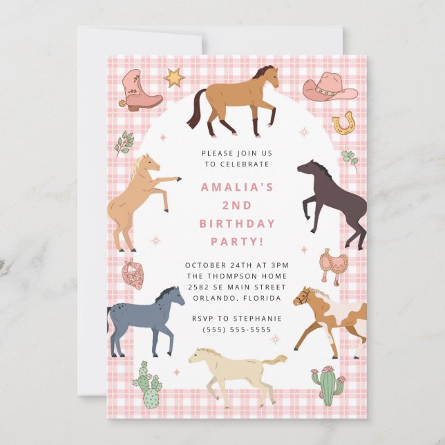 Invitación Horse Pony Saddle Up Cowgirl Girl Birthday  (Anverso)